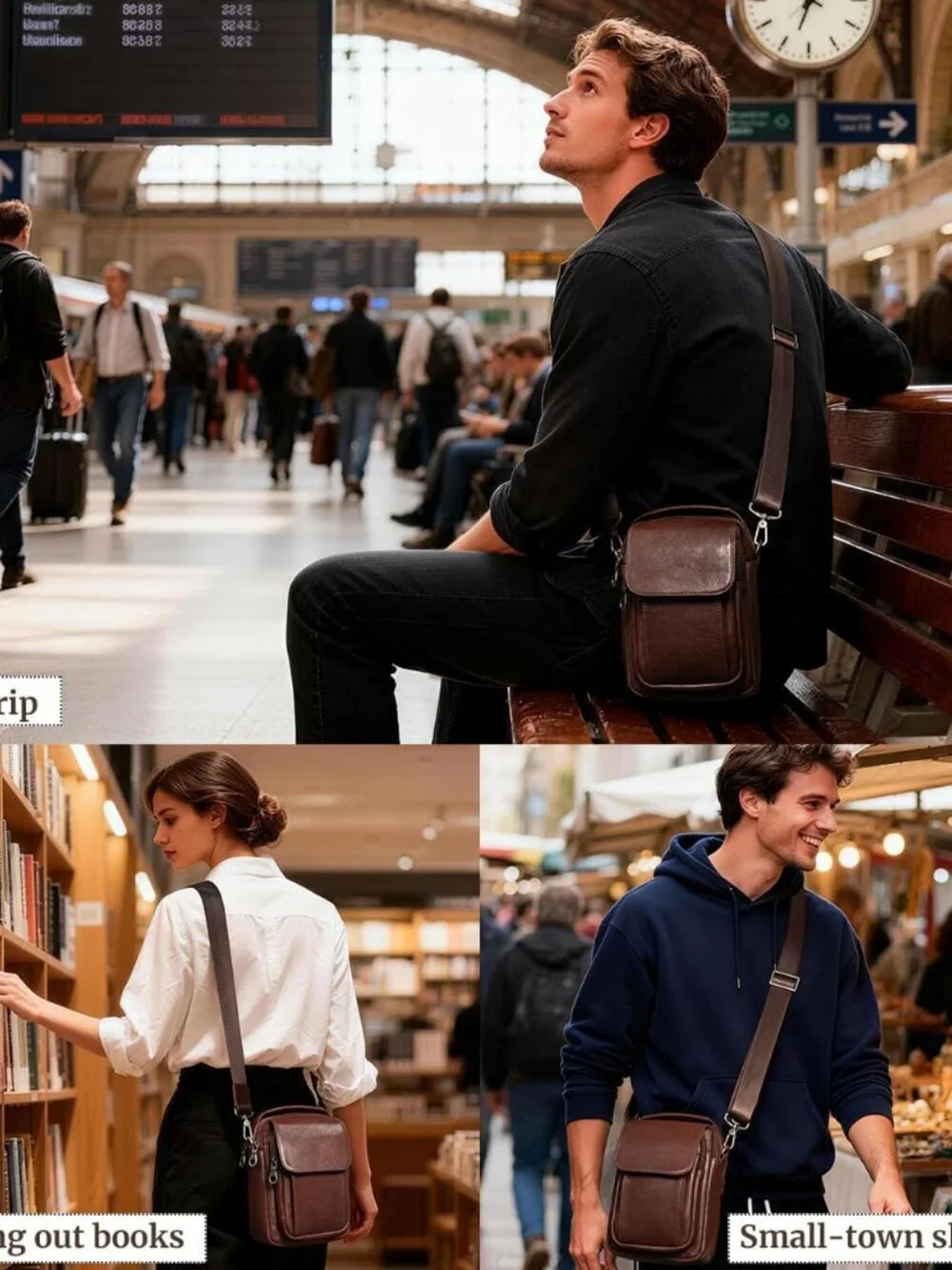 Men's Coffee Leather Shoulder Sling Travel Crossbody Stylish Magnetic Buckle Bag